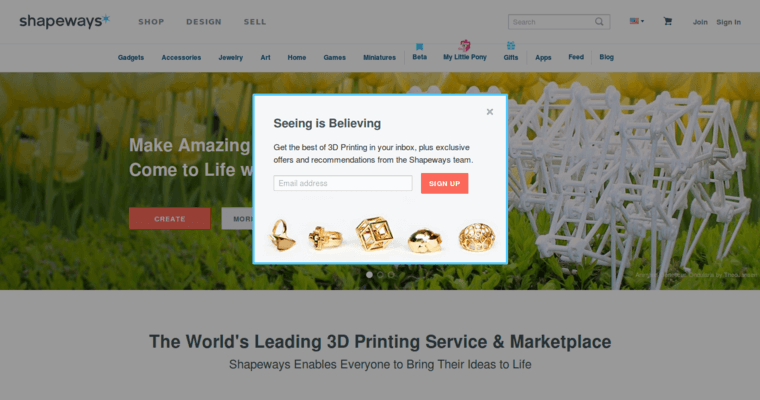 Home page of #5 Top Metal Printing Firm: Shapeways